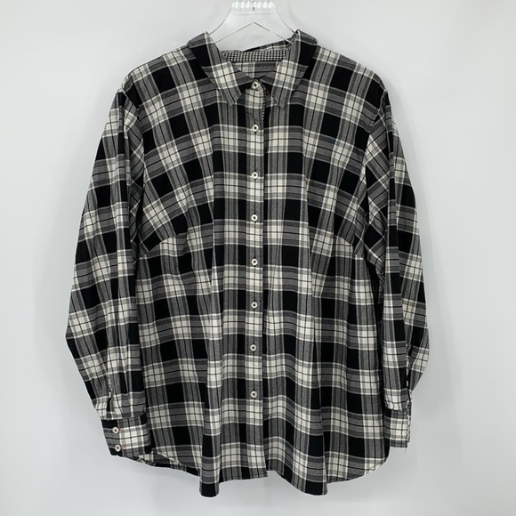 Talbots Plus button shirt top blouse cotton black white plaid check gingham 3X - Picture 1 of 4
